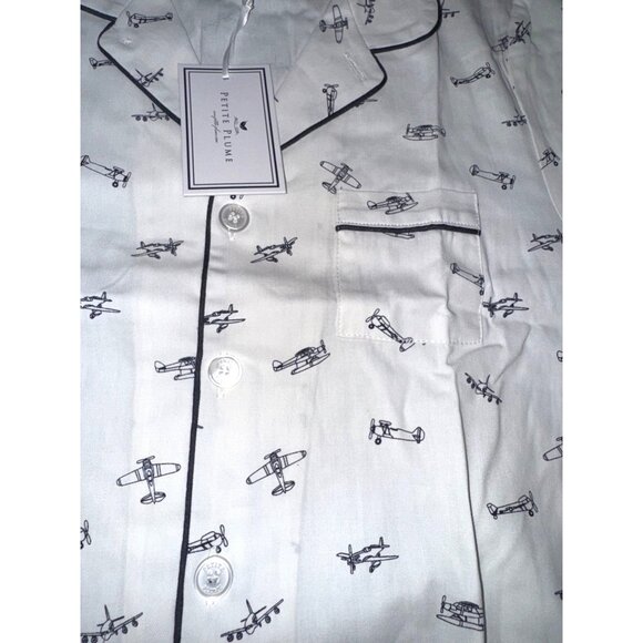 Petite Plume Kids Airplane Print Pajama Set Short Sleeve Button-Up 50% Cotton & - Picture 6 of 13